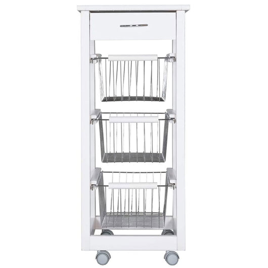 Carrello Cucina SALVASPAZIO in Legno di FAGGIO con CASSETTO E CESTI CONTENITORI 4 Ruote GIREVOLI PORTAPANE PORTAF Bianco
