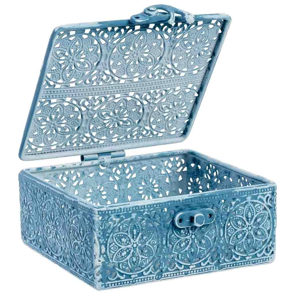Scatola in metallo blu 12.5x12.5x6h cmh cm