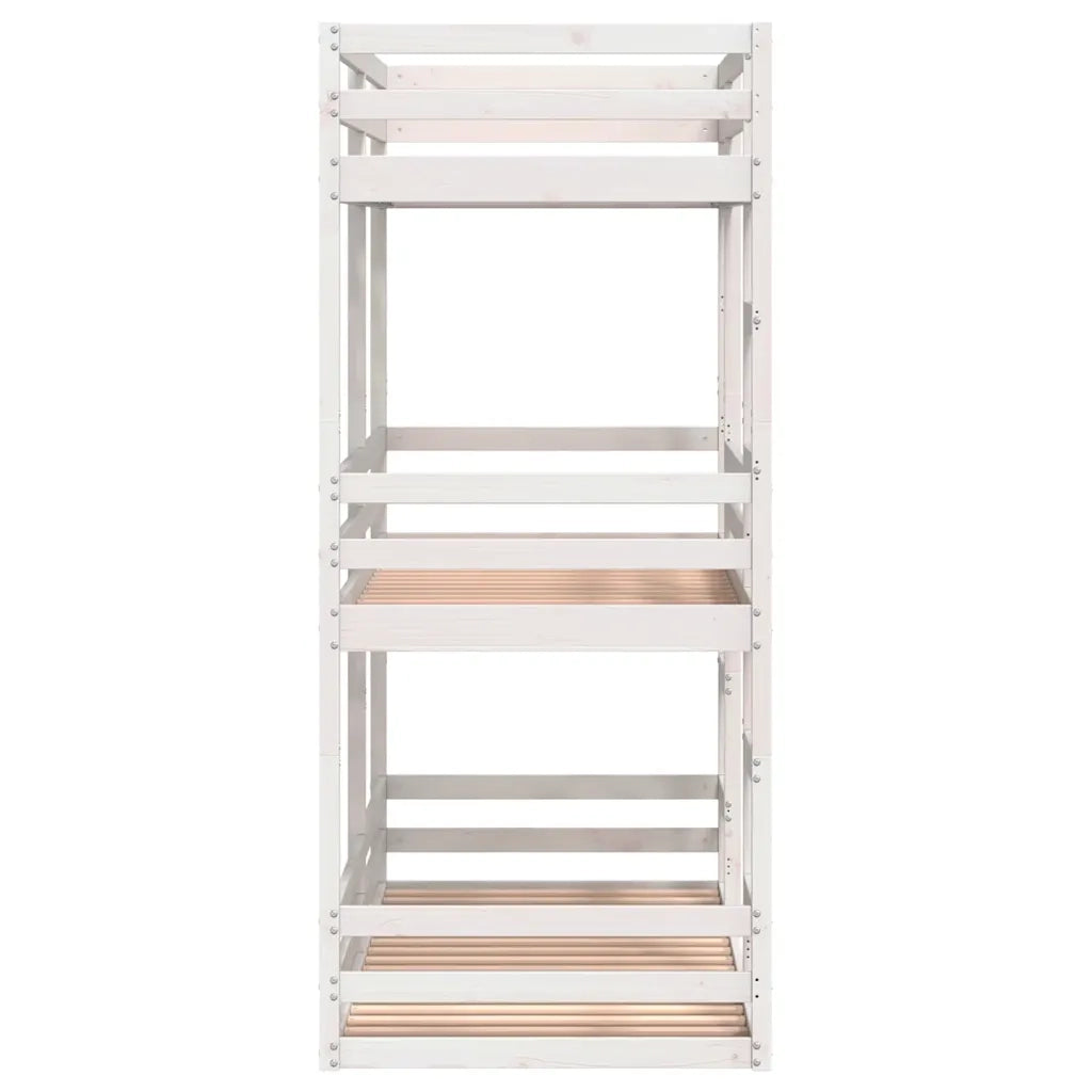 Letto a Castello Triplo Bianco 90x200 cm Legno Massello di Pino 3284255
