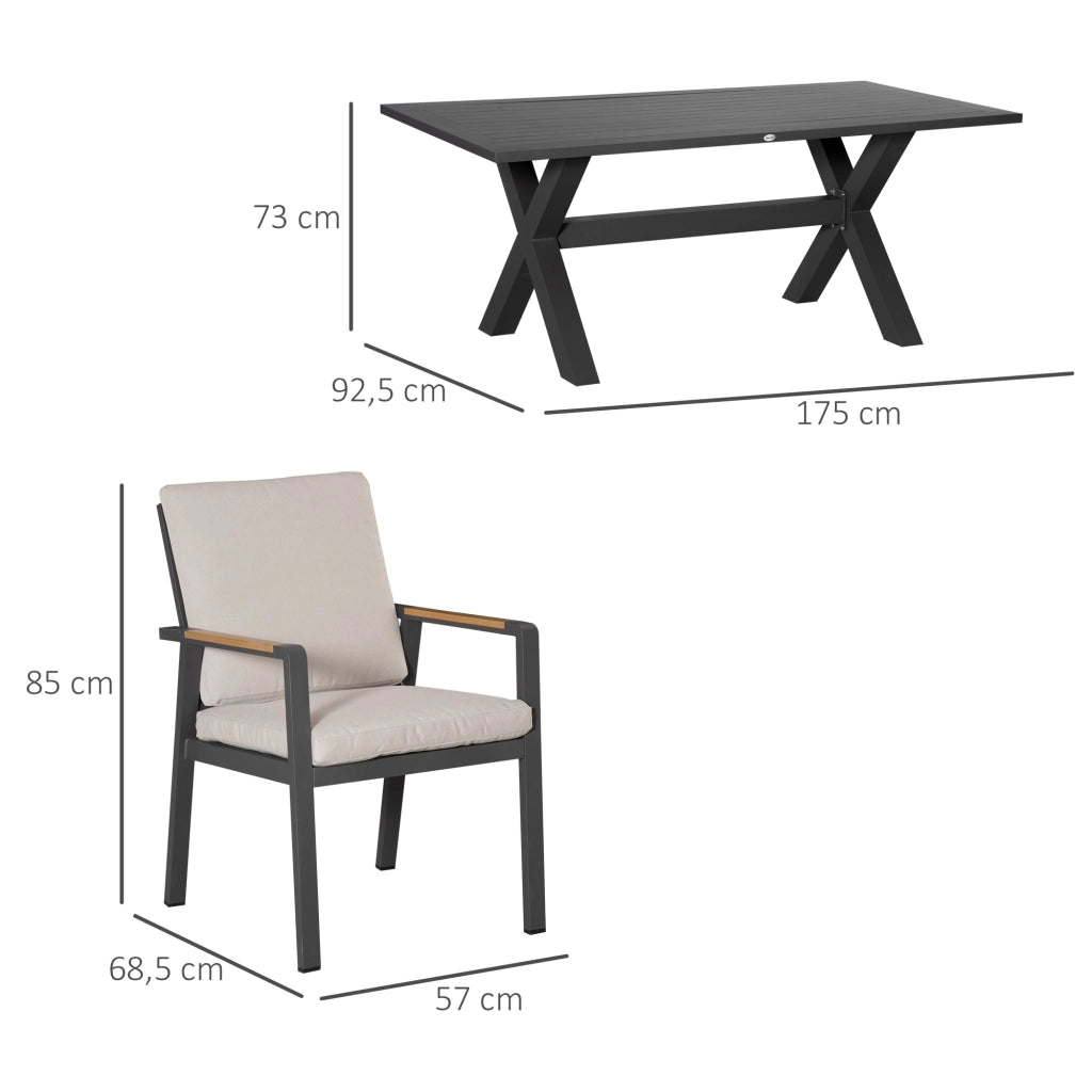 Set di mobili da giardino per 6 persone; 6 sedie; 1 tavolo; impermeabile; 175 cm x 92 cm x 73 cm; nero + grigio