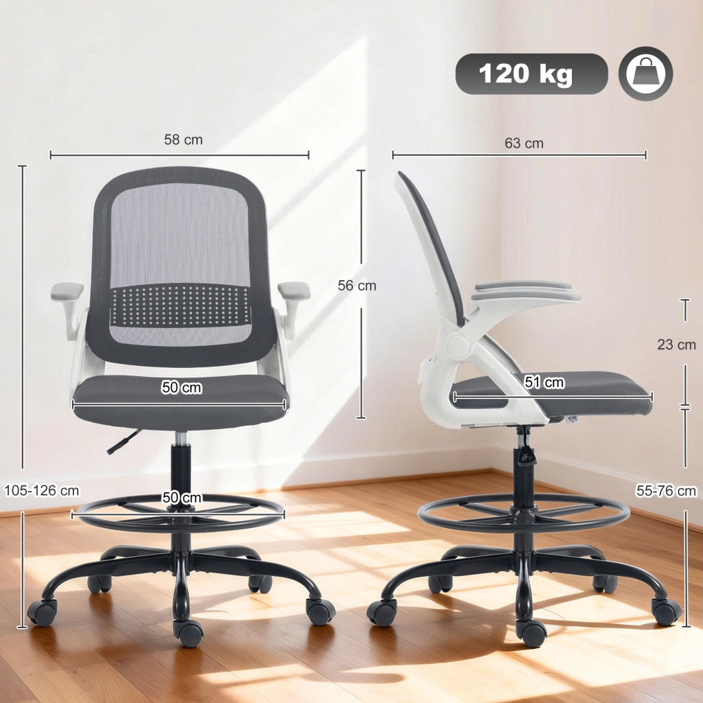 Sedia da ufficio in rete con braccioli regolabili e poggiapiedi ¨C Minimal ¨C Grigio
