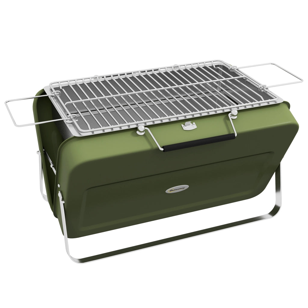 Barbecue a carbone da tavolo con vassoio per il carbone, griglia e maniglia per picnic e uso in giardino, acciaio inossidabile, verde