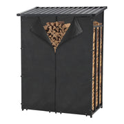 Deposito legna coperto con telo di protezione rastrelliera per legna da ardere portalegna in acciaio coperto 185 x 130 x 70 cm nero 03_0008838