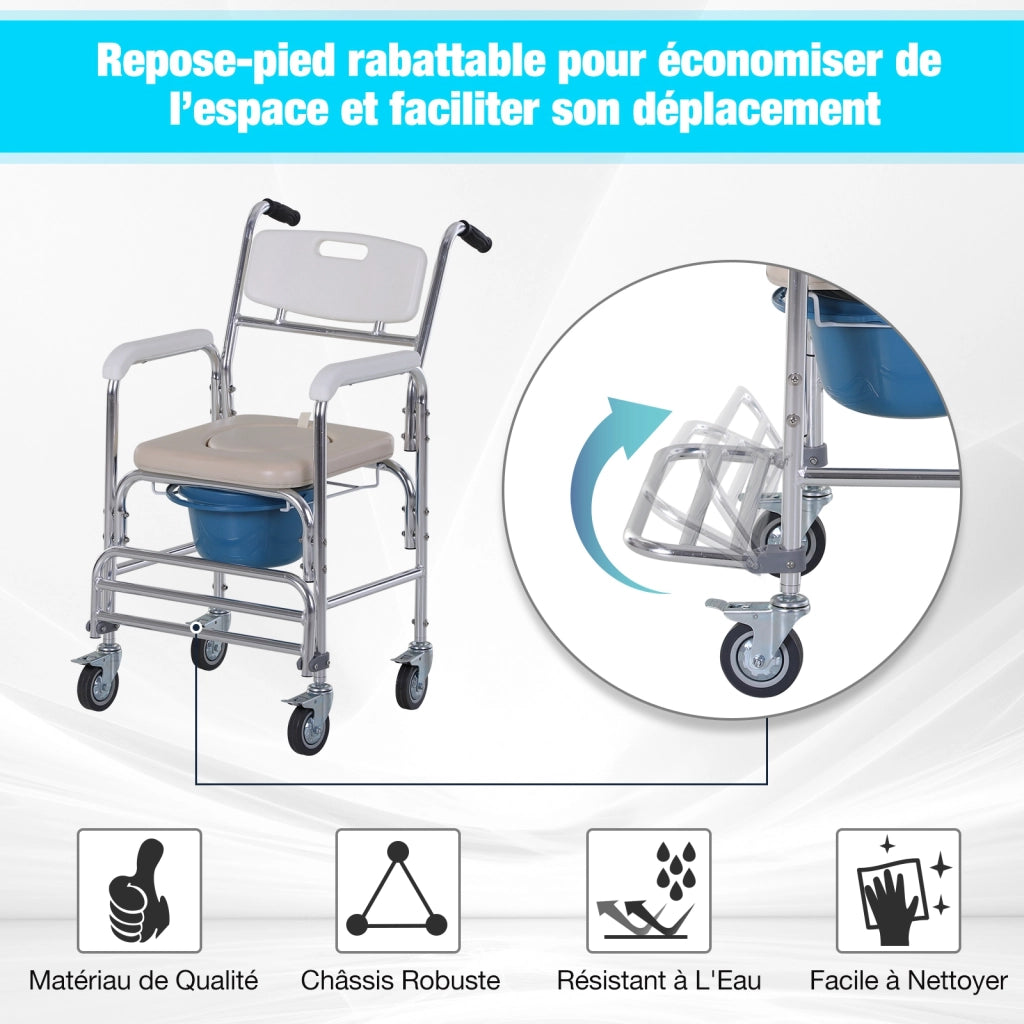Sedia da doccia con ruote ¨C zephmum ¨C bianco, acciaio cromato, HDPE