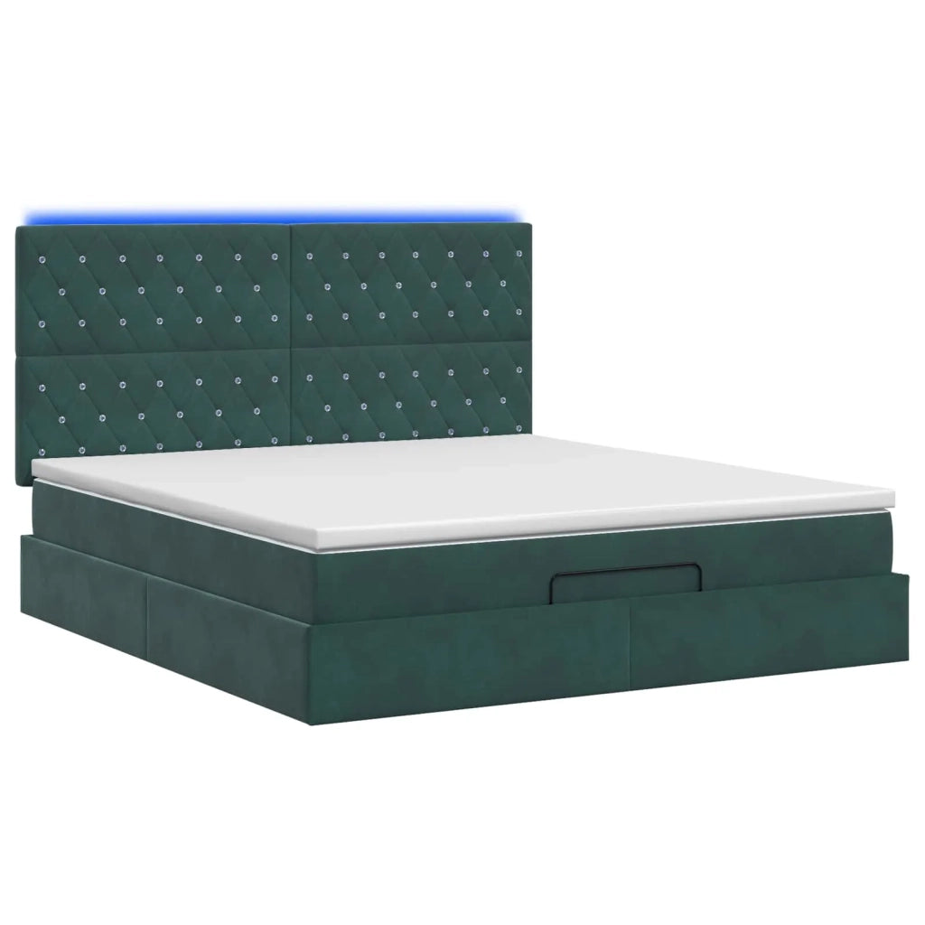 Letto Ottomano con Materasso e LED Verde Scuro 180 x 200 cm 3458250