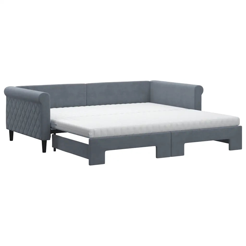 Divano Letto Estraibile Materassi Grigio Scuro 100x200 Velluto