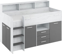 LETTO A CASTELLO SCRIVANIA LIBRERIA BAMBINI NEO L cm206x120x138h BIANCO GRAFITE GREZZO