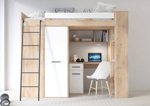 MOBILE LETTO SOPPALCO SCALETTA BAMBINI VERANA L cm h190x120x236 ROVERE BIANCO