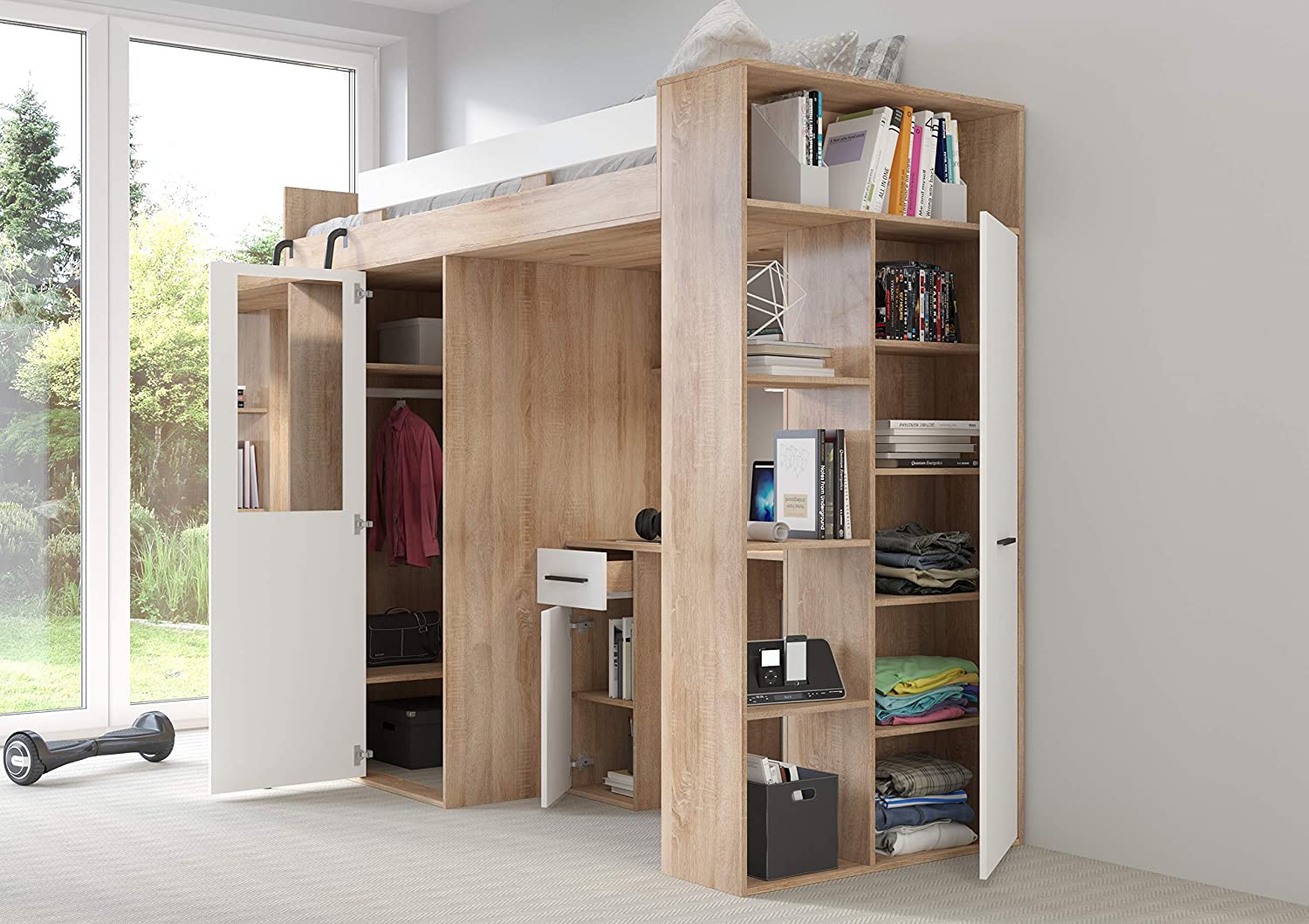 MOBILE LETTO SOPPALCO SCALETTA BAMBINI VERANA L cm h190x120x236 ROVERE BIANCO