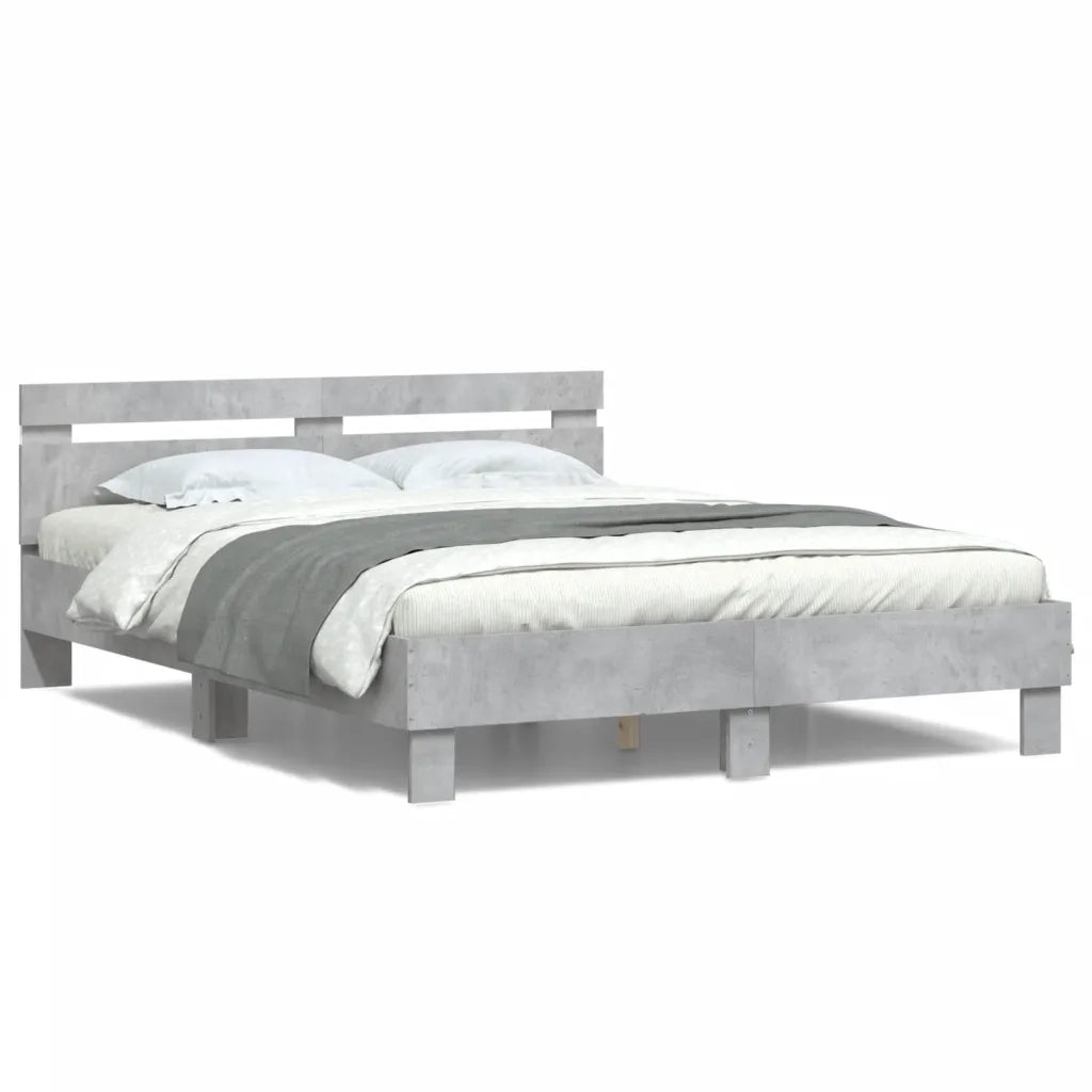 Letto matrimoniale | Letto per adulti | Giroletto con Testiera e LED Grigio Cemento 150x200 cm