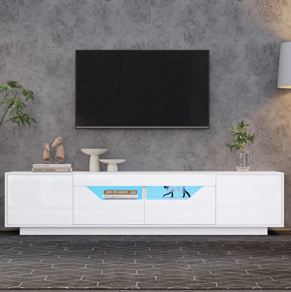 Mobile TV 180x40x45 cm con LED; 2 cassetti e 2 ante in truciolare bianco