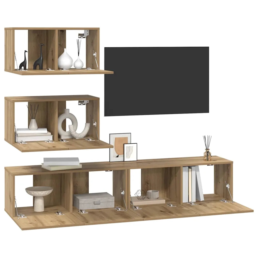 Set mobile TV 4 pz-Set di 4 Credenza per TV Rovere artigianale Legno multistrato 174219
