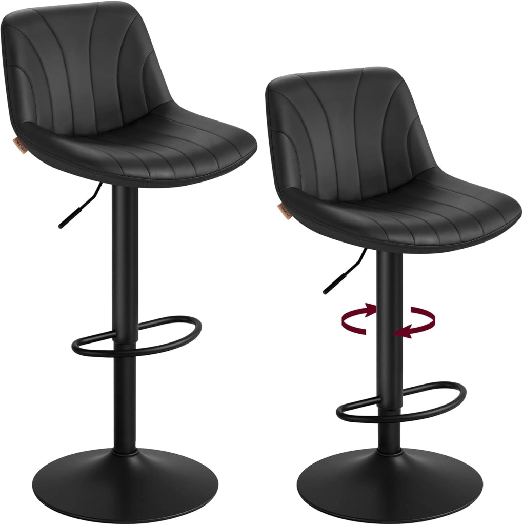 VASAGLE Sgabelli da Bar, Schienale, Sedie da Bar Regolabili in Altezza, Girevoli a 360°, Poggiapiedi Metallo, Sala da Pranzo Cucina, PU, Set di 2, Nero Inchiostro LJB181BH01