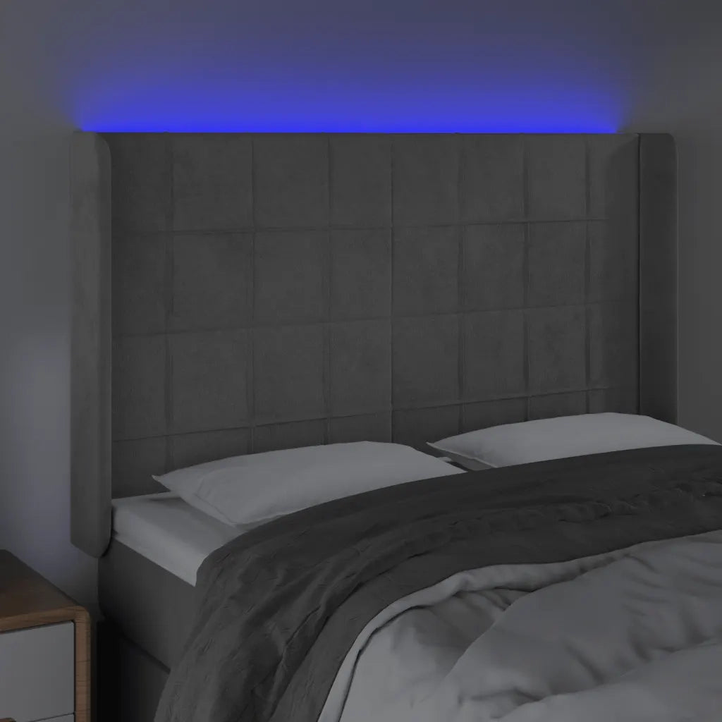 Testiera a LED Grigio Chiaro 147x16x118/128 cm in Velluto 3124096