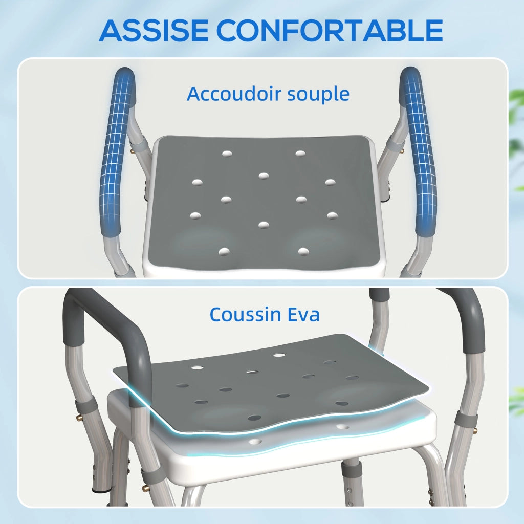 Sgabello Doccia per Disabili con Braccioli ¨C Zephmum ¨C Grigio Regolabile