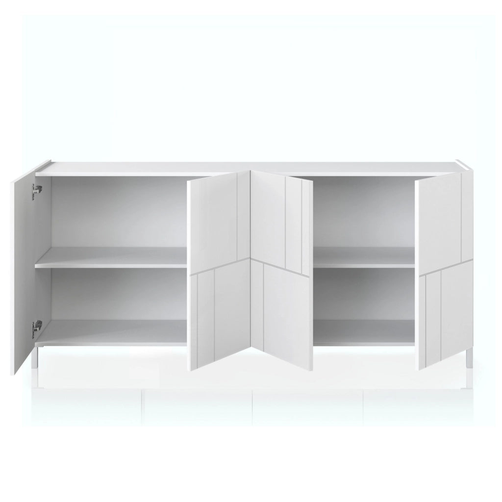 Madia grande 4 ante effetto legno laccata bianca cm. H.84xL.174xP.40