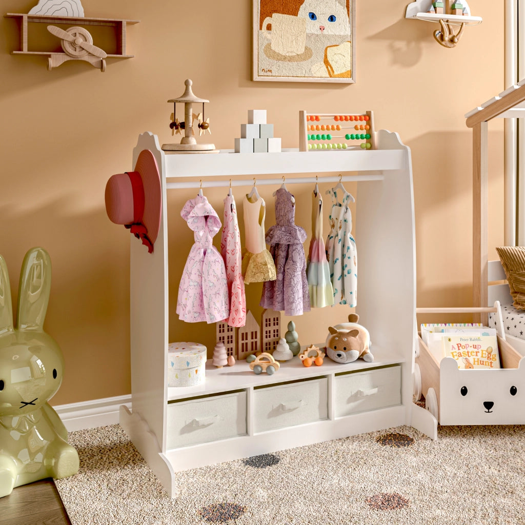 Armadio Guardaroba Moskenes per Bambini con Specchio e Scatole Pieghevoli - Bianco [en.casa]