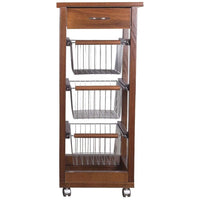 Carrello Cucina SALVASPAZIO in Legno di FAGGIO con CASSETTO E CESTI CONTENITORI 4 Ruote GIREVOLI PORTAPANE PORTAFRU Noce