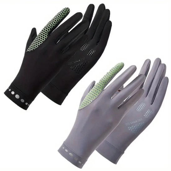 Due paia di guanti per donne con dita complete, unico modello, per attività all'aperto, con touchscreen aperto, elastici, respiranti, comodi e morbidi (nero + grigio scuro)