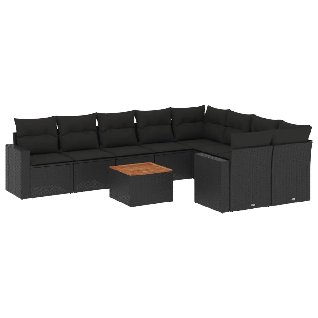 Set Divani da Giardino 10pz con Cuscini in Polyrattan Nero 3256608