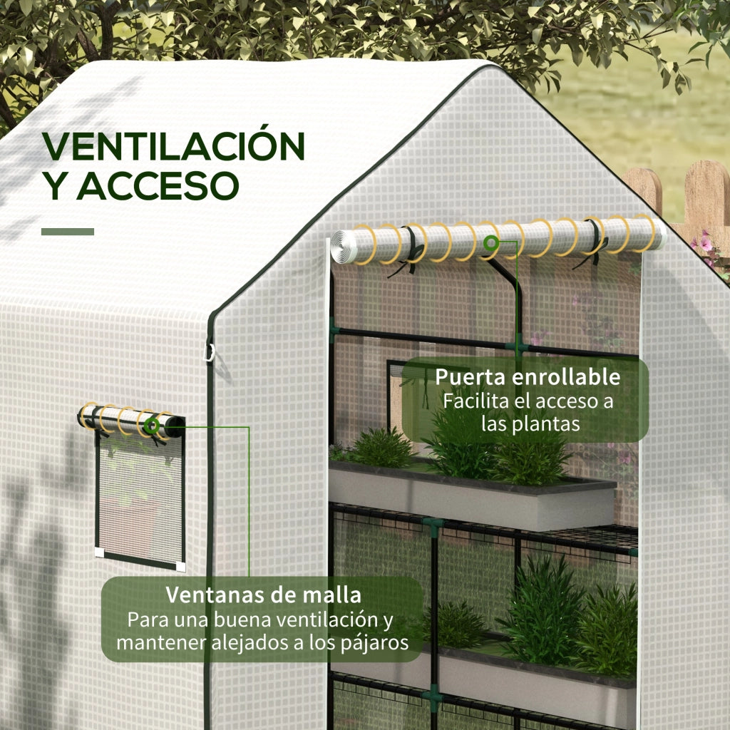 Serra da giardino con finestra e porta a rullo ¨C zephmum ¨C bianco 140x143x190cm