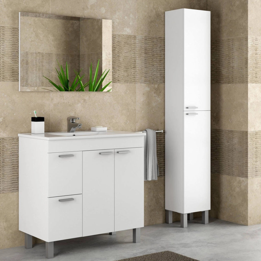 Liona, set Mobili Bagno Specchio Incluso, Bianco Lucido