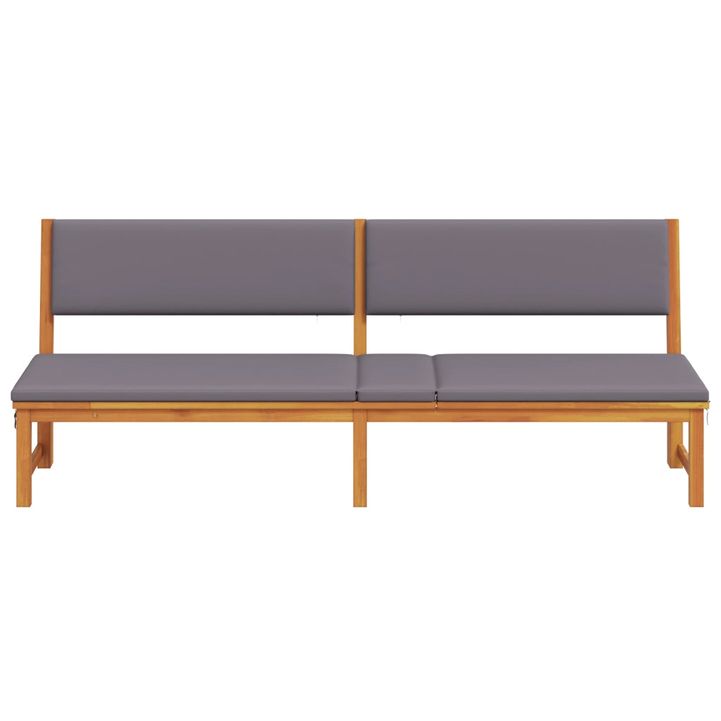 Lettino prendisole 3-in-1 con cuscini grigi chiari in legno massello di acacia