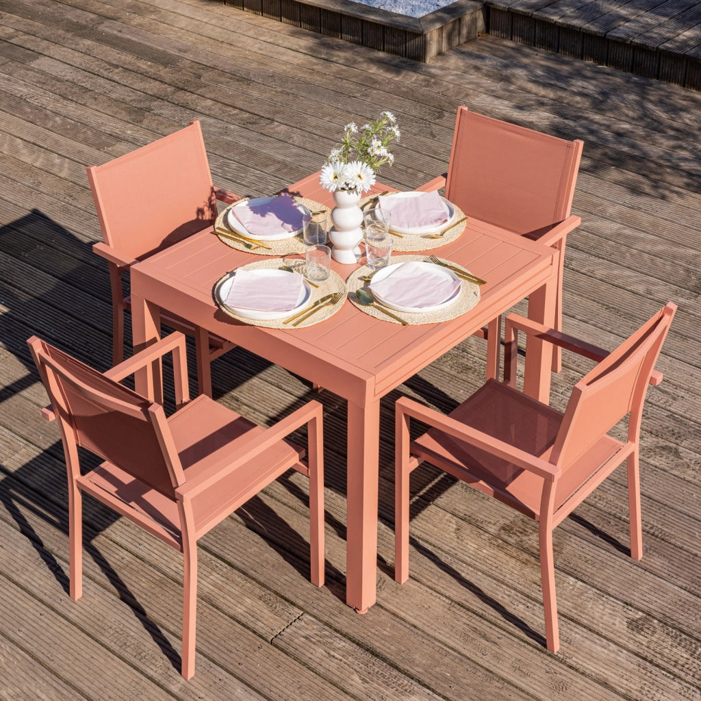 VENEZIASet di mobili da giardino allungabili 90/180 in textilene terracotta 8 posti - terracotta alluminio
