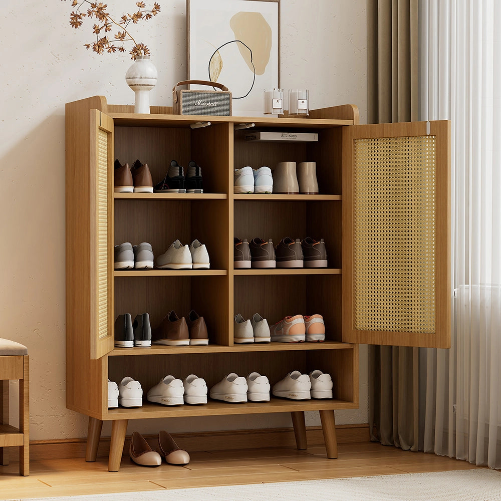 Armadio per scarpe in rattan naturale - Xylo - L80/H105/P35 cm - Poign??es e piedi in legno massello