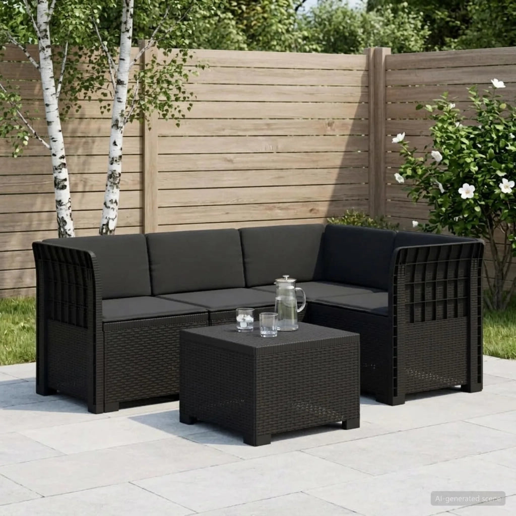 Divano da giardino 4 posti con cuscini aspetto rattan PP 3443999