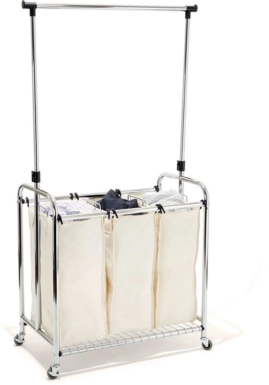 Clessidra WEB153 Stendardo per abiti con 3 ganci e regolazione in altezza, metallo, argento, 78 x 45,7 x 99 cm