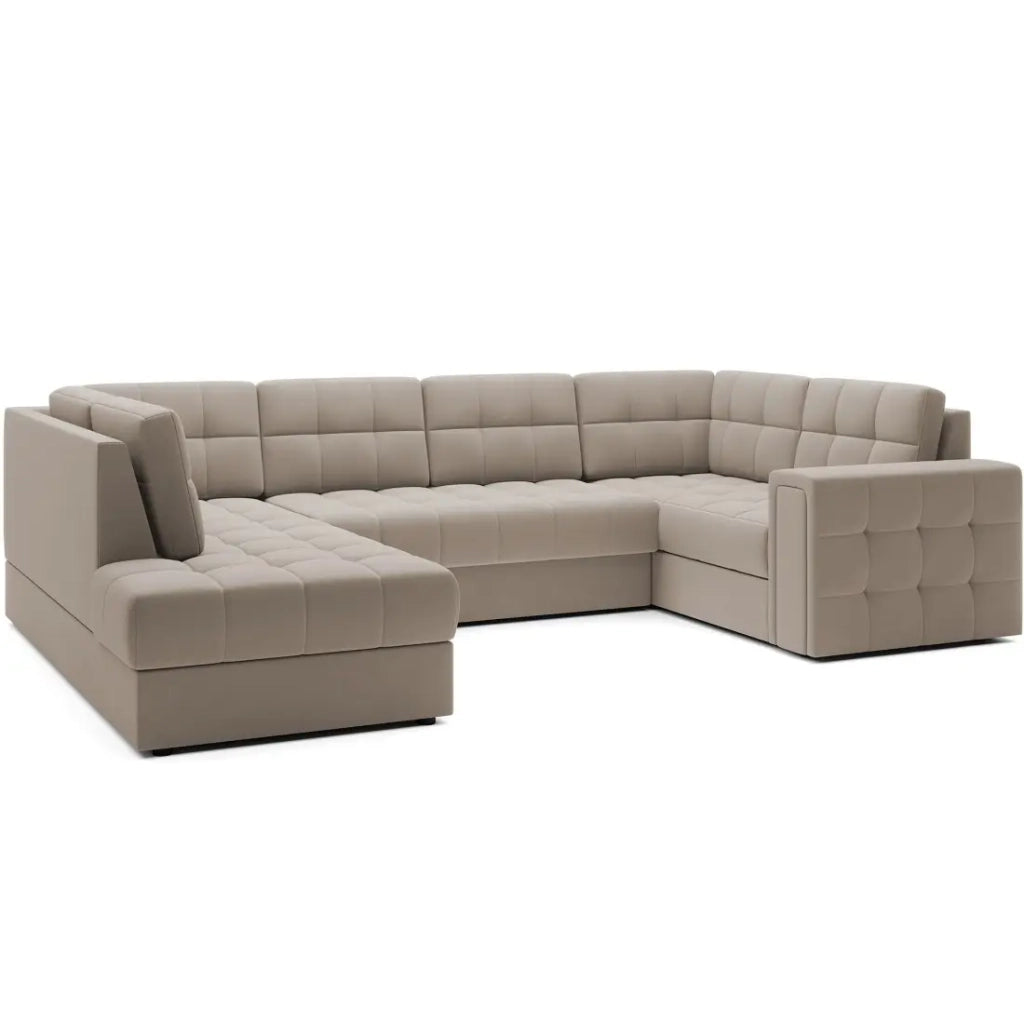 Divano angolare convertibile MONTEZA beige sinistro 299 cm con contenitore e letto