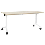 Scrivania rettangolare pieghevole con rotelle portatile con struttura in metallo bianco marrone chiaro 160 x 60 cm stile moderno