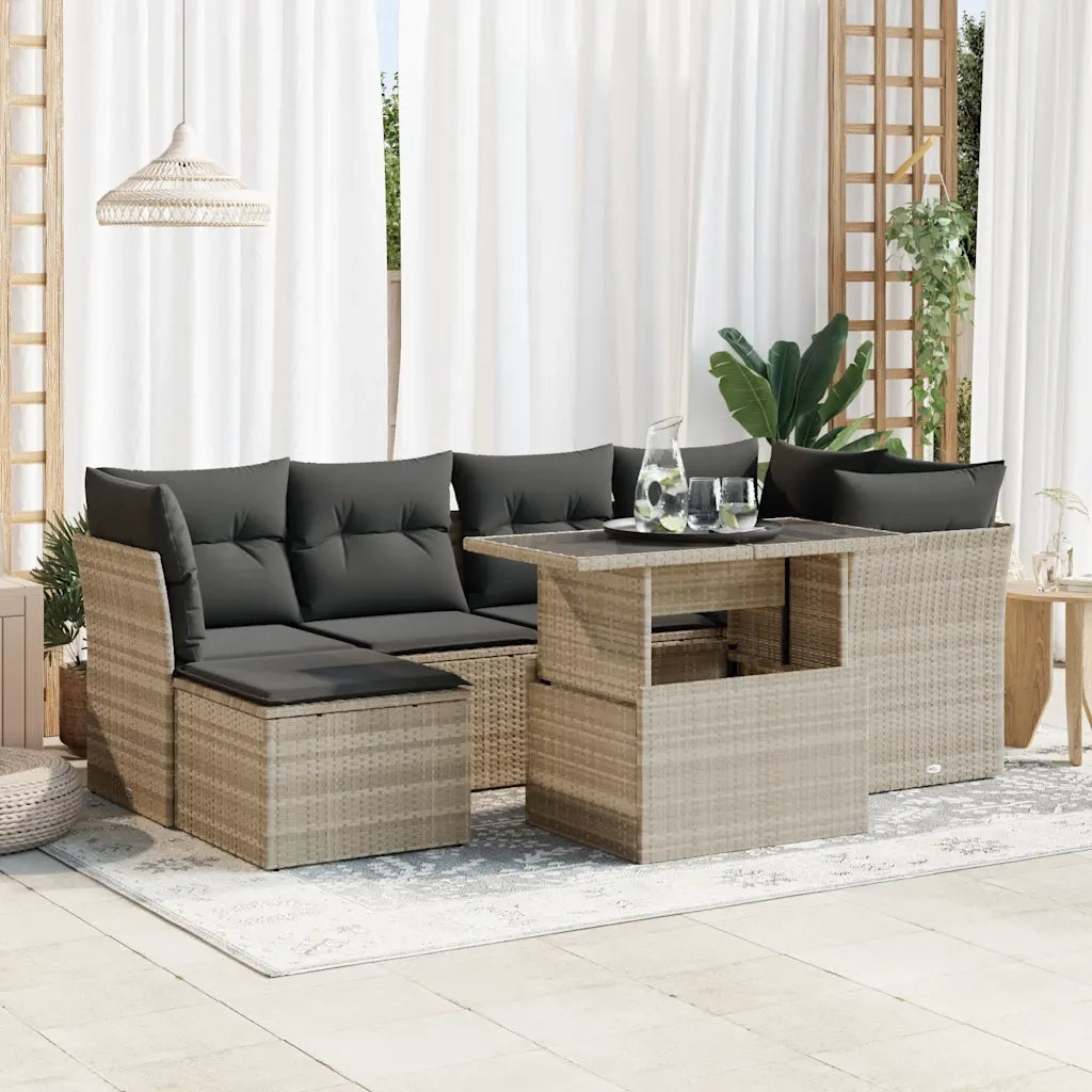 Set Divani da Giardino 7pz con Cuscini Grigio Chiaro Polyrattan 3326193