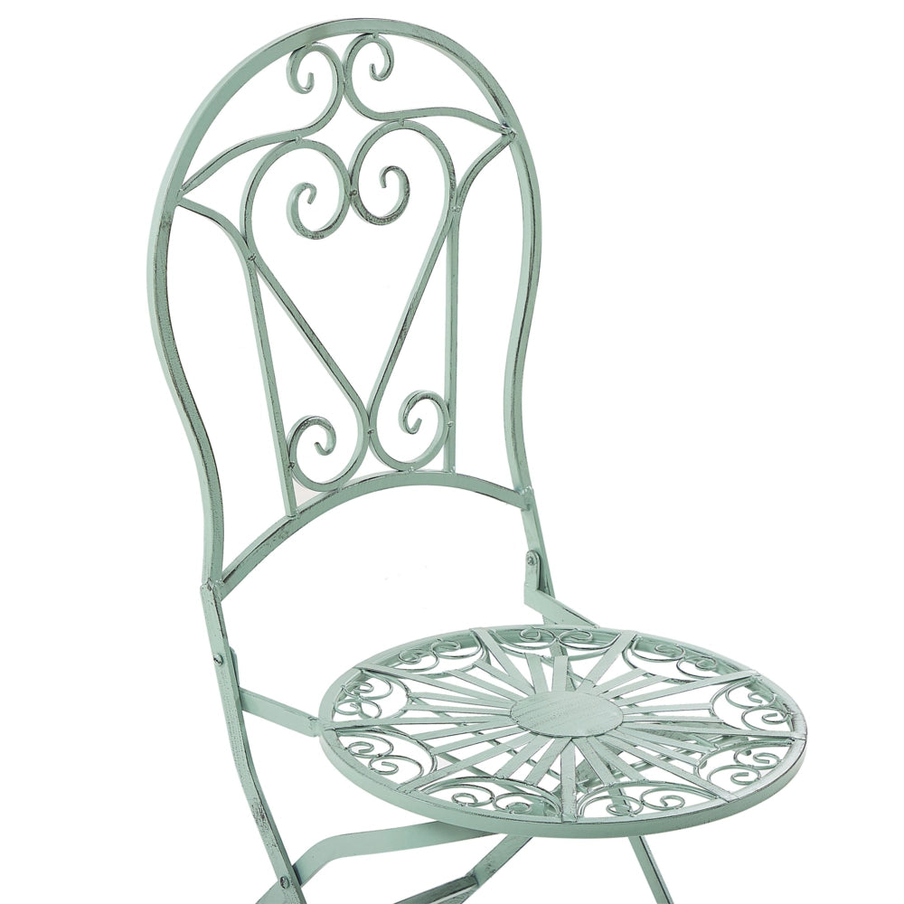 Set da esterno di 2 sedie Ornamenti vintage verniciati a polvere di metallo verde