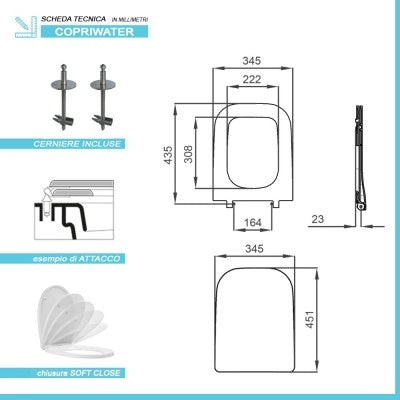 Copriwater compatibile Metropolitan bianco modello slim con chiusura rallentata