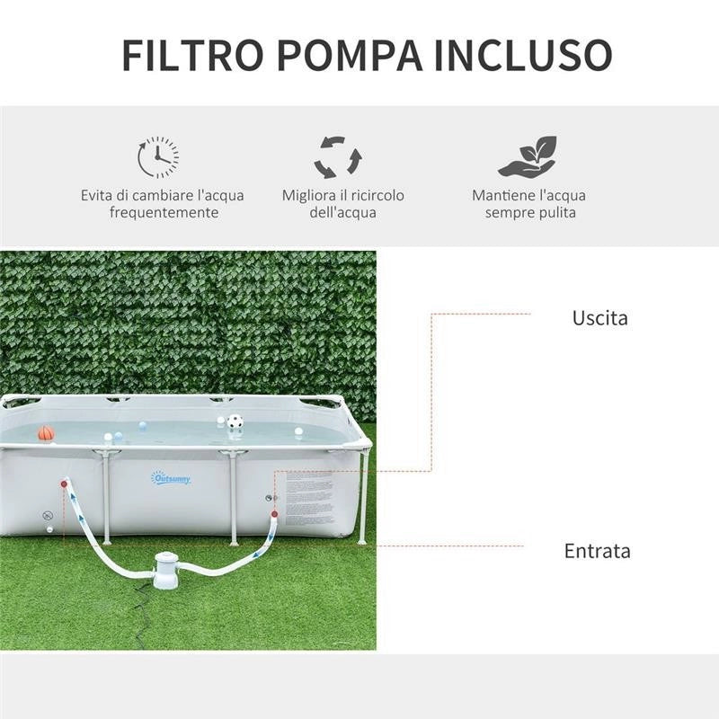 PISCINA FUORI TERRA AUTOPORTANTERETTANGOLARE 252 X 152 X 65 CM GRIGIA