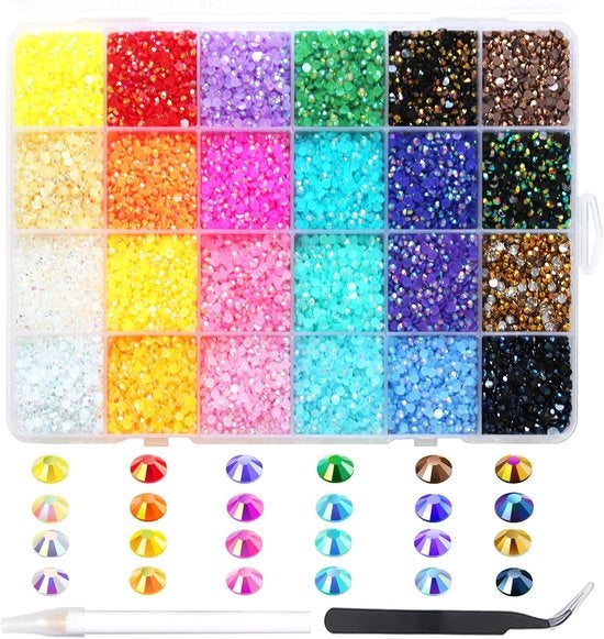 Strass 6000 pezzi - Pietre lucide rotonde - Kunsthars - 5 mm - Adesivi per unghie - Nail Art - 24 colori - Decorazione unghie
