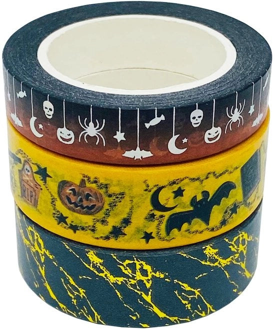 Set di Adesivo a Tappetino Wasabi a 3 Rotoli - Decorazione di Halloween - Adesivo Autoadesivo - Scrapbooking - 10 Metri di Lunghezza - 15 mm/10 mm di Larghezza - Adesivo Decorativo
