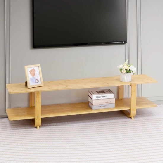 Comodino TV a doppia altezza in bamboo 140cm per soggiorno e camera da letto