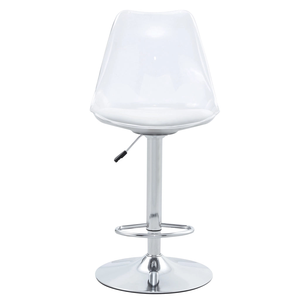 Set di 2 Sgabelli da Bar Regolabili; Girevoli a 360° con Schienale Trasparente; Metallo e Plastica; Argento e Trasparente
