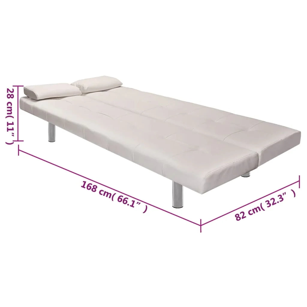 Divano letto regolabile con due cuscini in similpelle bianco crema 02_0019535