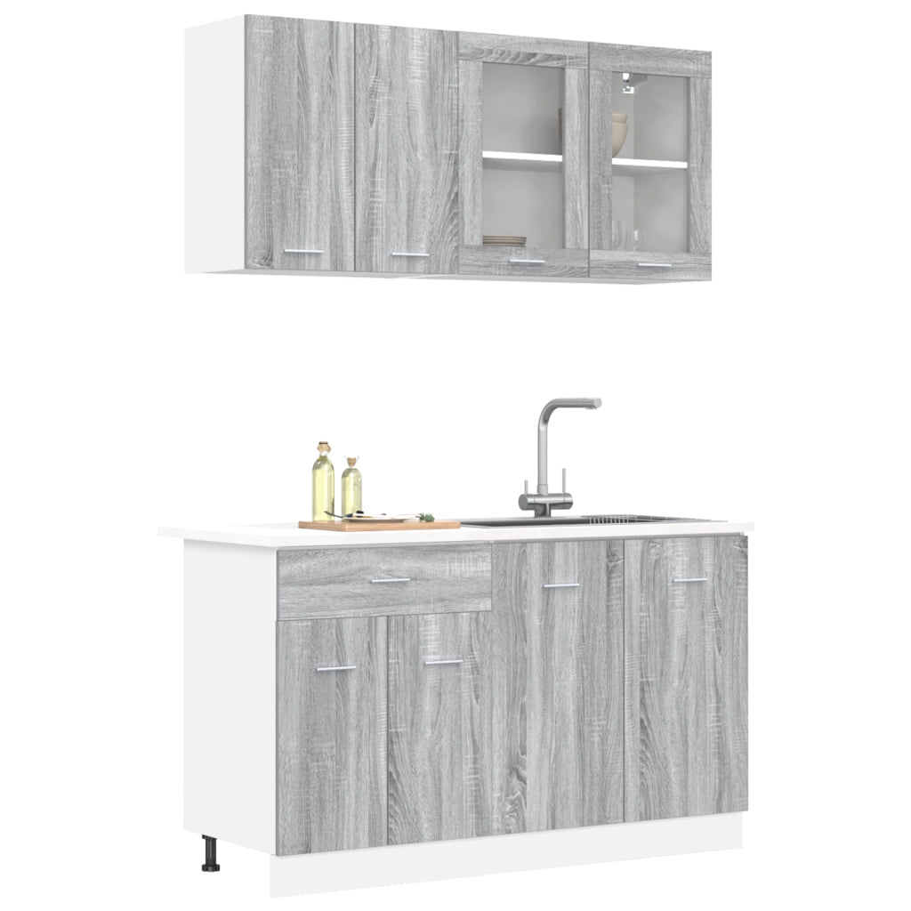 Set di Armadi da Cucina 4 Pezzi Grigio Sonoma Legno ingegnerizzato