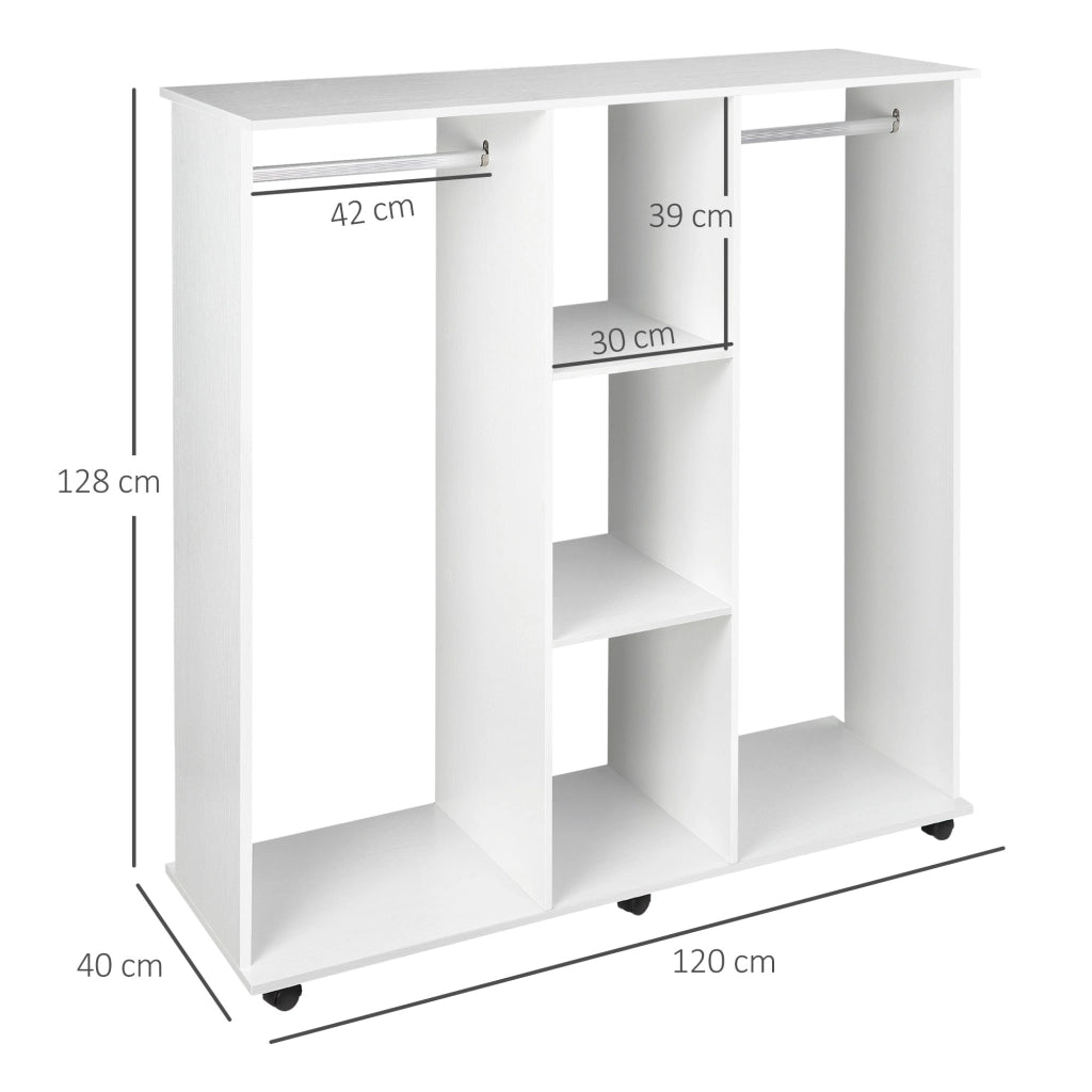 Armadio Guardaroba Mobile con Rotelle ¨C Xylo ¨C Bianco Legno Alluminio 120x40x128cm