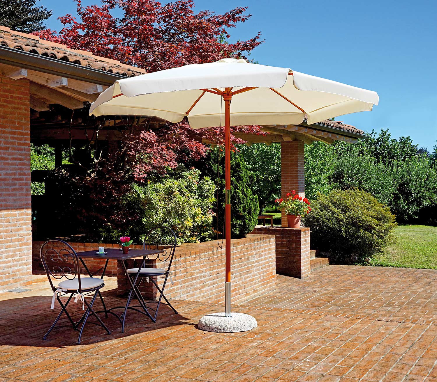 Ombrellone da Giardino Ø2,85 m Palo Ø48 mm in Legno Vorghini Classic Ecrù