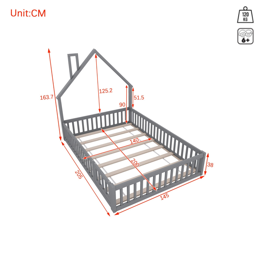 Letto per bambini 140x200 cm camino creativo; pino e MDF; grigio (Senza materasso)