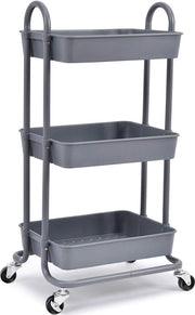 Carrello di stoccaggio a 3 livelli, Rullo con 3 livelli, Organizzatore multifunzionale di archiviazione, Carrello di stoccaggio con maniglie, Carrello di servizio con ruote bloccanti, Carrello di servizio per uso domestico, ufficio, cucina, bagno