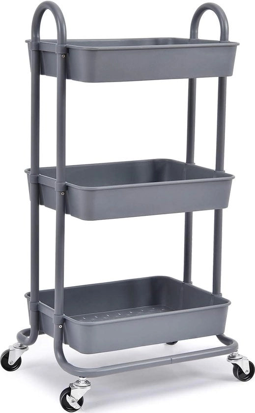 Carrello di stoccaggio a 3 livelli, Rullo con 3 livelli, Organizzatore multifunzionale di archiviazione, Carrello di stoccaggio con maniglie, Carrello di servizio con ruote bloccanti, Carrello di servizio per uso domestico, ufficio, cucina, bagno