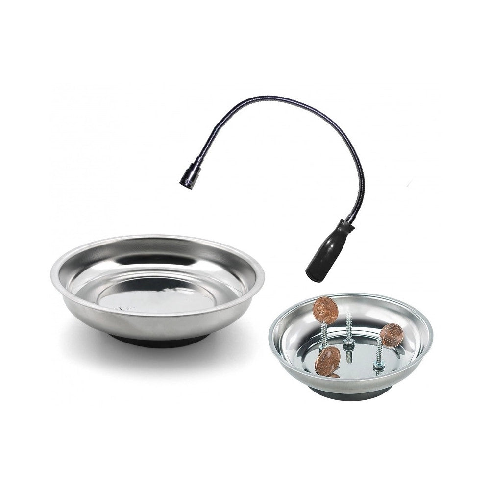 Trade Shop - Ciotola Vaschetta Magnetica 6''+ Calamita Snodata Con Luce Led Magnetico Brico -