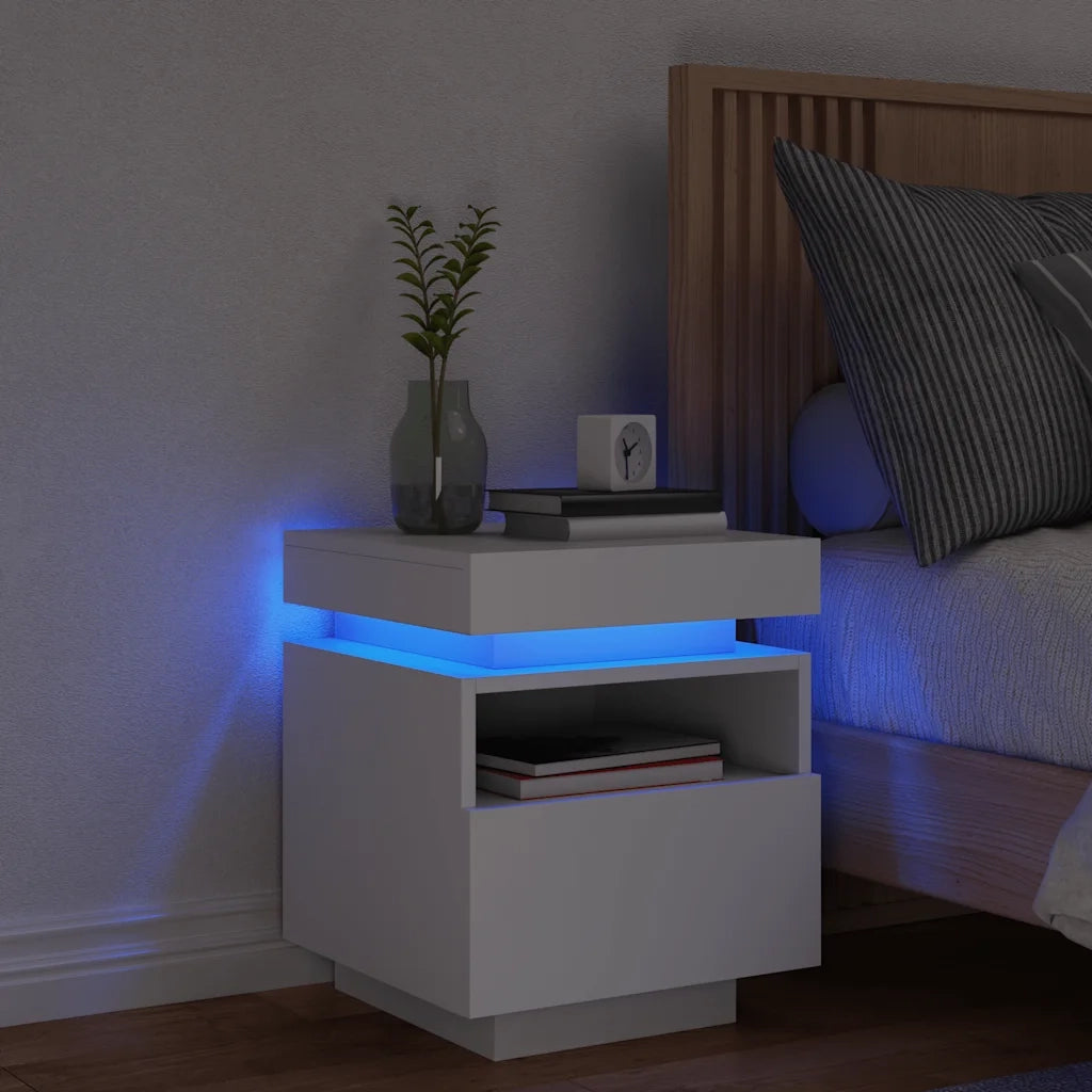 Comodino con Luci LED-Tavolino da notte Bianco 40x39x48,5 cm